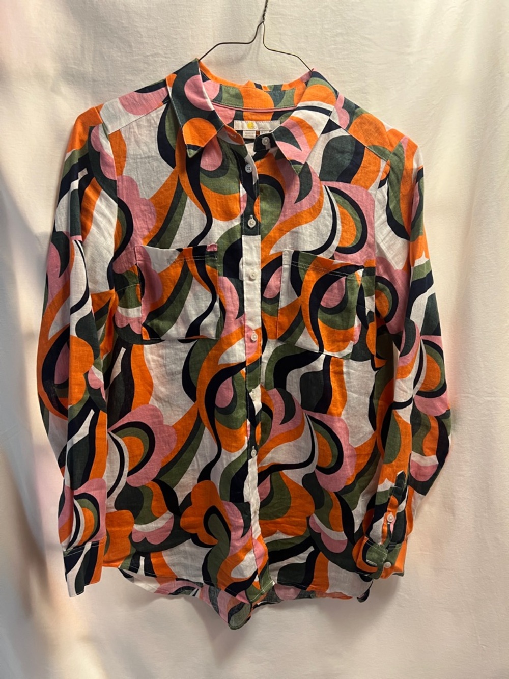 Boden 100% Linen Button-Up Shirt in Orange, Pink, Green, Black